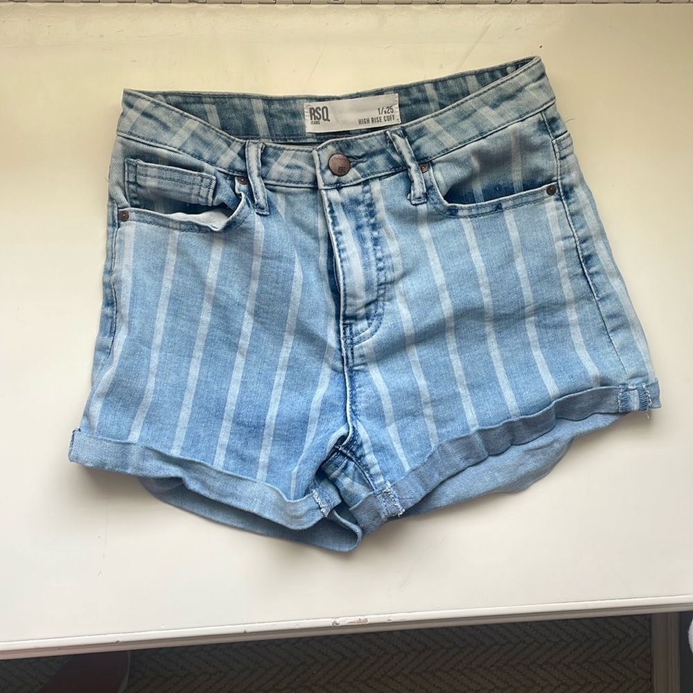 mid rise jean shorts striped blue and white